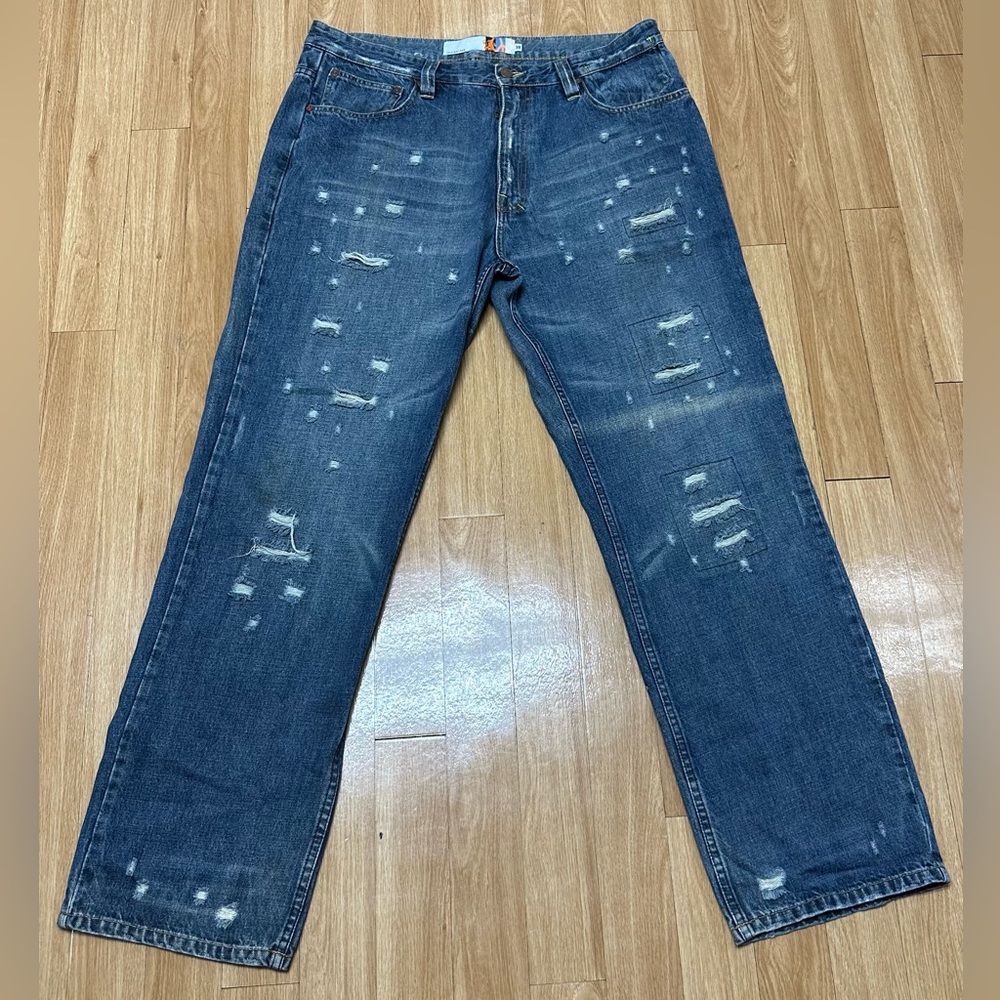 INDIGO RED Vtg Men’s Distressed 100% Cotton Jeans 38x33🔥